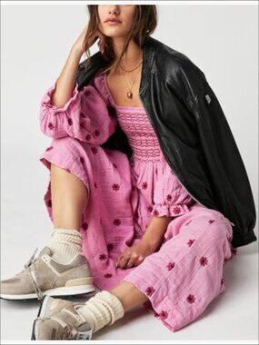 Womens Floral Embroidered Maxi Dress Long Puff Sleeve Square Neck Bohemian